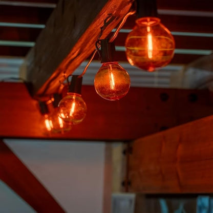 Novelty Lights G40 Filament LED String Light, Translucent Orange Bulbs, 25 Globe Lights with 12" Spacing on Green Wire, Indoor/Outdoor Festive Patio Lights