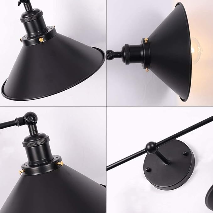 Farmhouse Bathroom Black Vanity Light Fixtures Wall Sconce Lighting, Industrial 2 Light Wall Sconces Indoor Wall Light with Metal Shade, Farmhouse Bathroom Light for Kitchen Living Room Hallway
