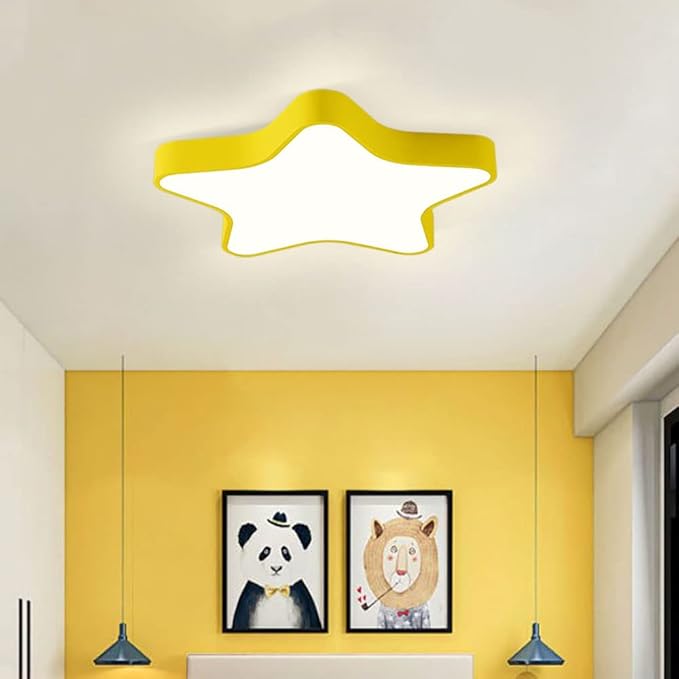 LED Ceiling Light Fixture, Modern Pentagram Recessed Ceiling Lights, 3000K-6000K Dimmable Light, Close to Lighting Flush Mount Living Room Pendant Lamps (Yellow, 24inch)