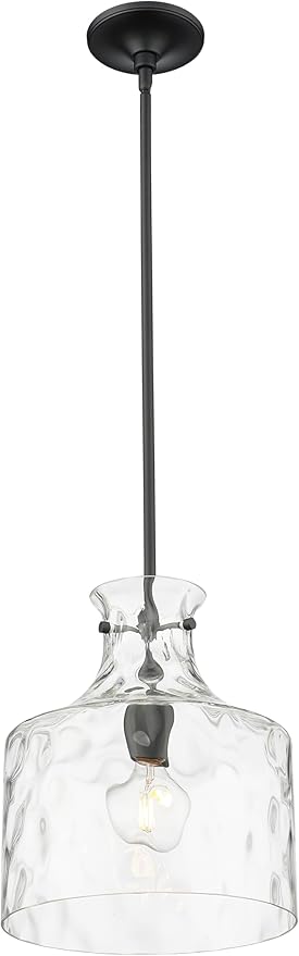 ML Lighting | Santorini Collection | 22601-MB | Indoor 1 Light Metal Pendant in Matte Black with Water Glass Shade | Kitchens, Dining Rooms, Living Rooms, Entryways, Hallways
