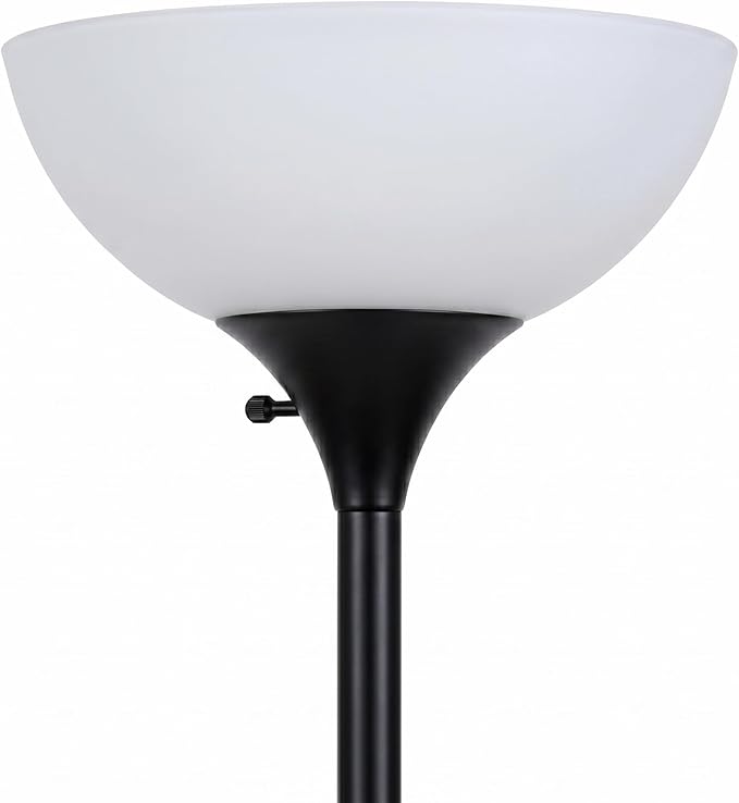 Brightech Sky Dome Double LED Floor Lamp, Torchiere Super Bright Floor Lamp with 2 Reading Lamps for Living Rooms & Offices - Dimmable Tall Standing Lamp for Bedroom Reading - Tall Black Pole