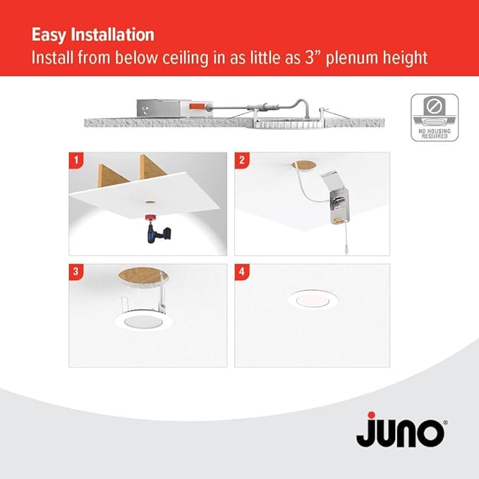 Juno LED Recessed Lights 6 Inch Round Baffle Wafer Downlight, 5-in-1 Switchable White Color Temperature, Adjustable Brightness, 120 Volts, 6-Inch Flat Trim, 1 Pack, Matte White