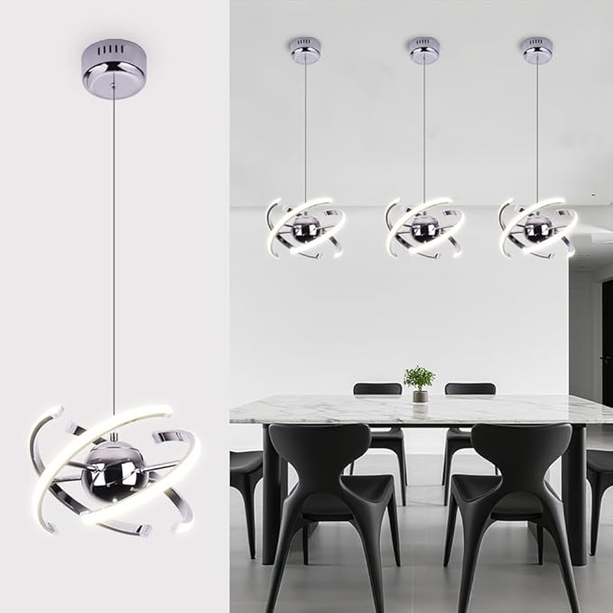 Modern Pendant Lights Kitchen Island,Silver Hanging Light Lamp,Pendant Light Fixtures for Dining Room Ceiling,Kitchen,Foyer,Living Room,Bedroom,Entryway,Over Table,Adjustable Shape,26W,Acrylic