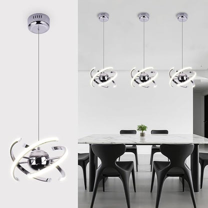 Modern Pendant Lights Kitchen Island,Silver Hanging Light Lamp,Pendant Light Fixtures for Dining Room Ceiling,Kitchen,Foyer,Living Room,Bedroom,Entryway,Over Table,Adjustable Shape,26W,Acrylic