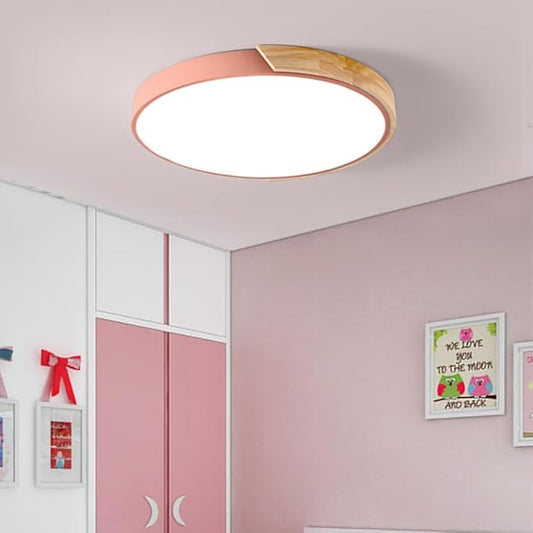 LED Modern Wood Recessed Ceiling Lights, 24 Inch - 3000K-6000K Dimmable, Pink Flush Mount for Living Room, Bedroom