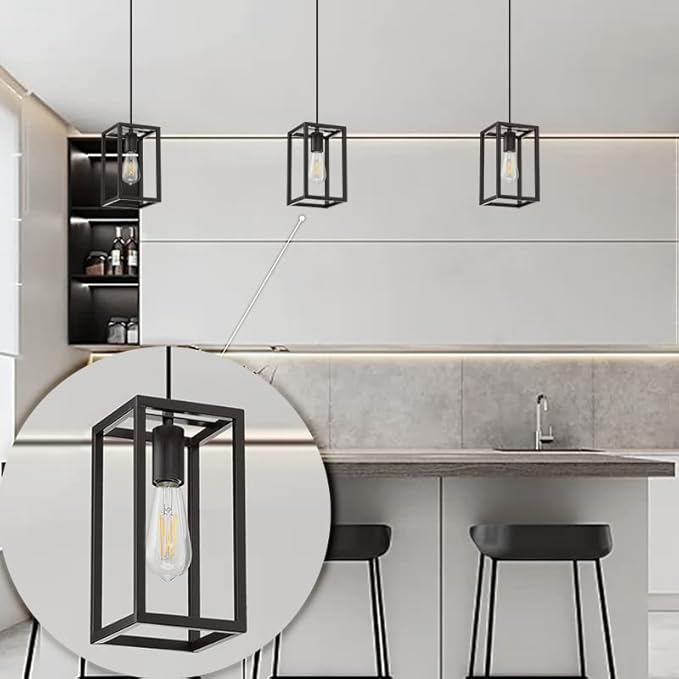 1 Light Hanging Rustic Farmhouse 5.7" Metal Lantern Cage Pendant Ceiling Light Fixture Over Sink Dining Room Bedroom Kitchen Island 3 Pack Oil Rubbed Bronze
