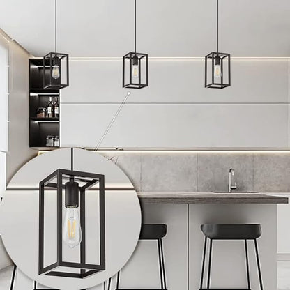 1 Light Hanging Rustic Farmhouse 5.7" Metal Lantern Cage Pendant Ceiling Light Fixture Over Sink Dining Room Bedroom Kitchen Island 3 Pack Oil Rubbed Bronze