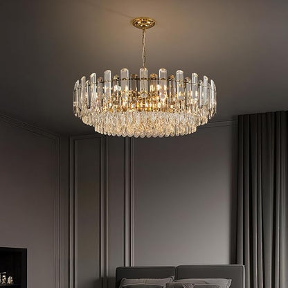 31.5" Modern Crystal Chandelier Gold 3-Tier Luxury Crystal Pendant Light 12-Light Ceiling Pendant Lighting for Dinning Room Living Room Foyer