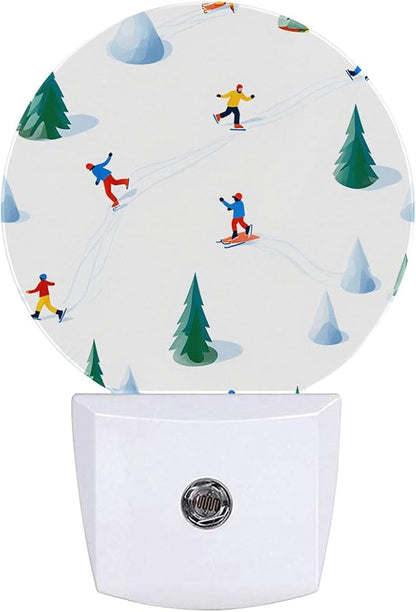 Ski Figures Winter Snow Plug in Night Light Auto Light Round Lamps Energy Saving Gift for Women Men Friends