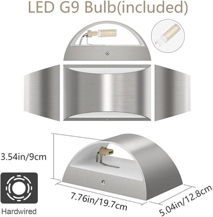 Aipsun Nickel Modern LED Wall Sconce Hardwired Indoor Wall Lights 1 Pack Up and Down Wall Mount Light for Living Room Bedroom Hallway Corridor Conservatory Warm White 3000K(with G9 Bulbs)