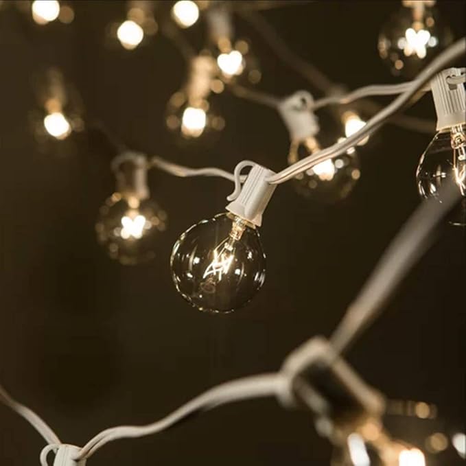 25Ft Outdoor String Lights, G40 Globe Patio Lights with 27 Warm White Incandescent Bulbs (2 Spare) Waterproof Hanging Outdoor Light UL Listed for Backyard Bistro Porch Garden Wedding Party - White