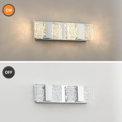 Modern Chrome 4-Lights Bathroom Vanity Light, Eleglant Chrome LED Bathroom Light Fixtures Over Mirror, Dimmable Acrylic Shade Wall Lighting Fixtures, Hardwired Wall Light(H4.33in, L15.16in)