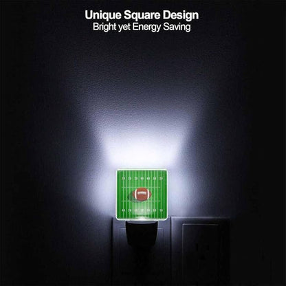 Rugby Field Night Light Green Background with Brown Rugby Balls 0.5W Night Lights Auto LED Lamp Energy Saving Square Lights for Room Bedroom Bathroom