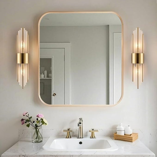 2-Light Modern Crystal Wall Sconces Titanium Gold Vanity Wall Light with Frosted Glass Luxury Set of 2 Wall Light Fixtures for Bedroom Living Room Dining Room Vanity Mirror Light