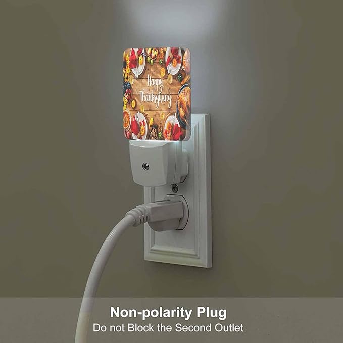 LED Night Light Plug into Wall with Dusk to Dawn Light Sensor White Energy Efficient Thanksgiving Celebration Traditional Dinner Meal Nightlight for Bedroom Bathroom Hallway Living Room Kitchen