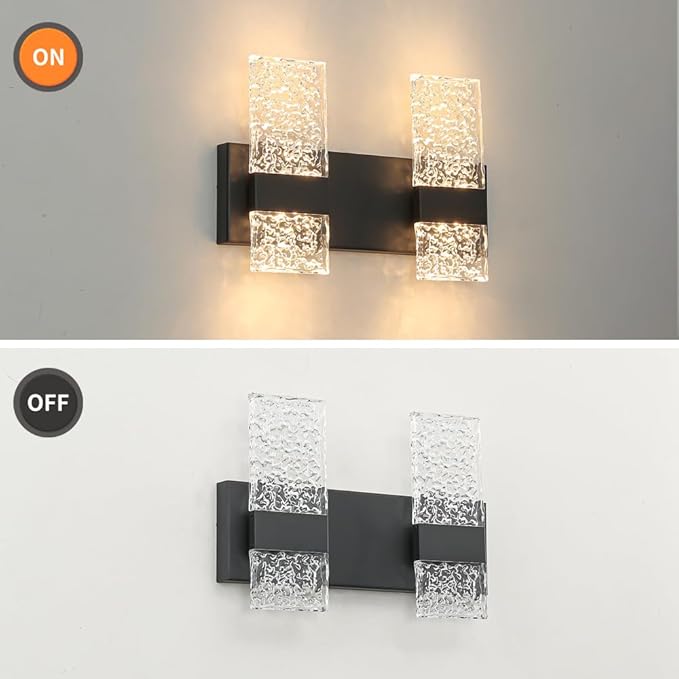 Modern Matte Black 2 Lights Bathroom Vanity Light, LED Bathroom Light Fixtures Over Mirror, Dimmable Acrylic Wall Lighting Fixtures, Hardwired Wall Light(H9.25in, L13.78in)