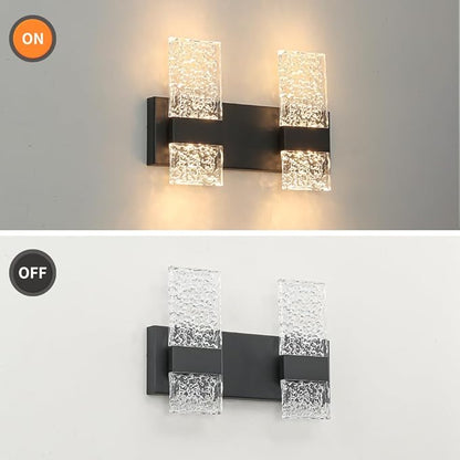 Modern Matte Black 2 Lights Bathroom Vanity Light, LED Bathroom Light Fixtures Over Mirror, Dimmable Acrylic Wall Lighting Fixtures, Hardwired Wall Light(H9.25in, L13.78in)