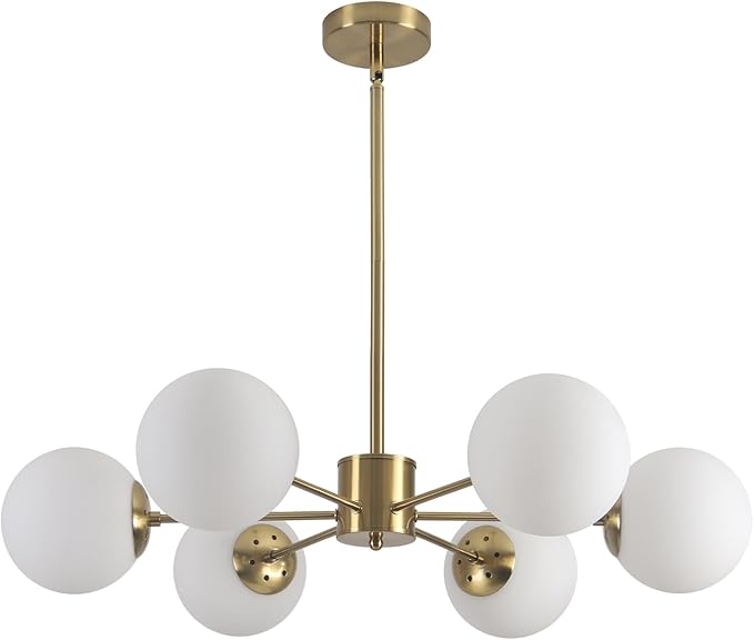 KCO Lighting Gold Sputnik Chandelier 6 Lights Milk Glass Chandelier Brass Kitchen Ceiling Light White Globe Pendant Light Mid Century Modern Dining Room Light Fixtures