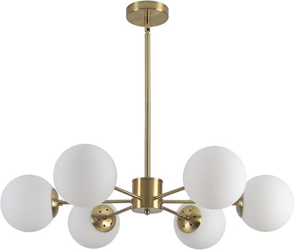 KCO Lighting Gold Sputnik Chandelier 6 Lights Milk Glass Chandelier Brass Kitchen Ceiling Light White Globe Pendant Light Mid Century Modern Dining Room Light Fixtures