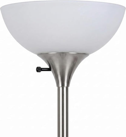 Brightech Sky Dome Double LED Floor lamp, Torchiere Super Bright Floor Lamp with 2 Reading Lamps for Living Rooms & Offices - Dimmable Tall Standing Lamp for Bedroom Reading - Tall Silver Pole