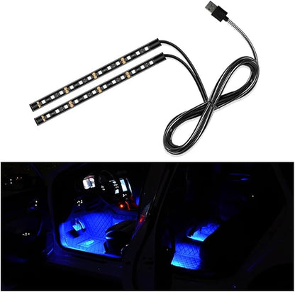 Yourkar Car LED Strip Light, 24 LED Auto Interior Under Dash Atmosphere Lights with USB Port, Vehicle Decor Lamp Ambient Night Light Strip Lighting Kit, Universal Car Accessories (Blue)