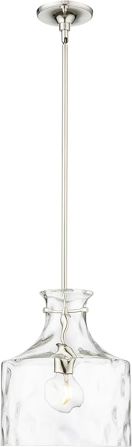 ML Lighting | Santorini Collection | 22601-PN | Indoor 1 Light Metal Pendant in Polished Nickel with Water Glass Shade | Kitchens, Dining Rooms, Living Rooms, Entryways, Hallways