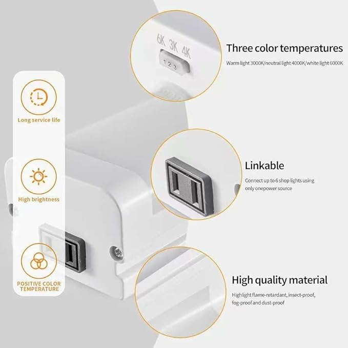 4FT Linkable 60W LED Shop Lights Warm White 3000K 4000K 6000K 6000LM for Garages Shop, Linear Work Light Fixture Hanging or FlushMount with Plug, ETL 2 Pack