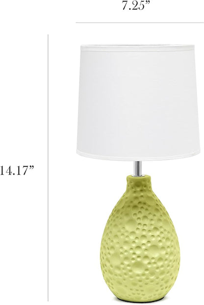 Simple Designs LT2003-GRN Textured Stucco Ceramic Oval Table Lamp with White Fabric Shade, Green