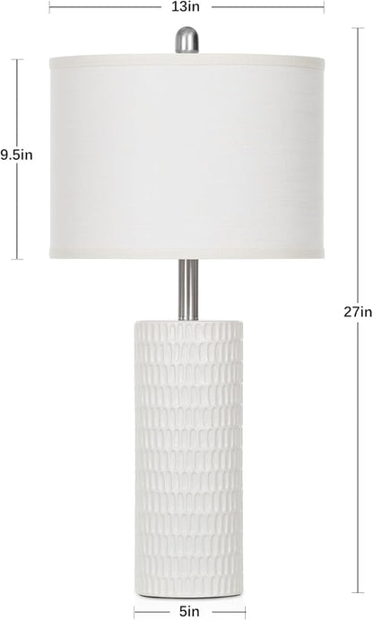 Cinyirong 27" Ceramic Table Lamp, Farmhouse Table Lamp for Living Room, White Lamp for Bedroom, Night Stand, Modern Bedside Lamp Set of 2, End Table Lamps, White(2 Bulbs Included)