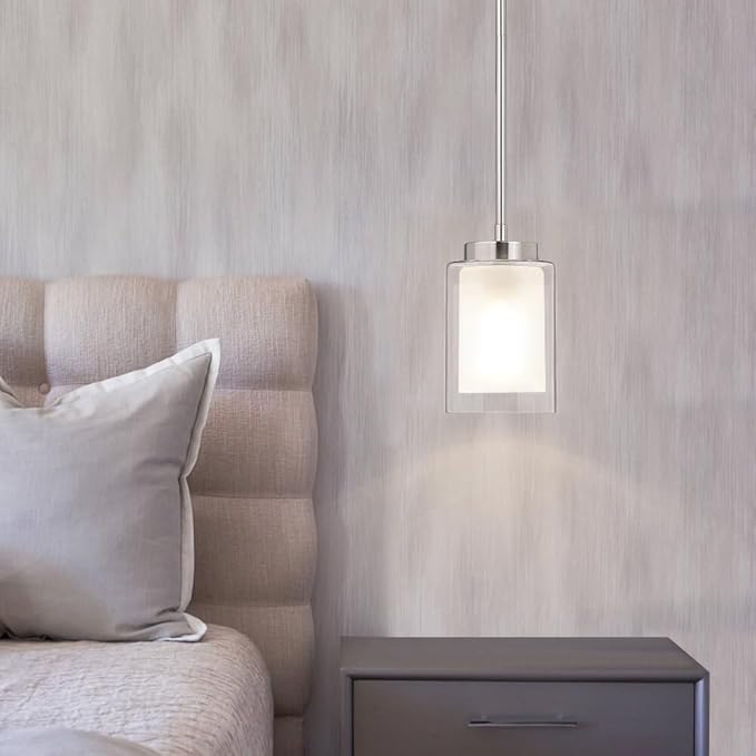 XiNBEi Lighting Pendant Lighting Modern 1 Light Mini Pendant Light with Dual Glass in Brushed Nickel, Adjustable Hanging Ceiling Light for Kitchen & Living Room XB-P1195-BN