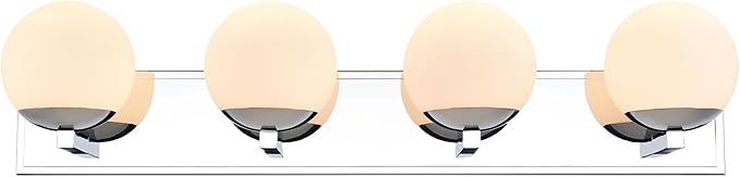 Chrome Bathroom Vanity Light Fixtures, 4-Light Globe Bathroom Vanity Light Fixtures Over Mirror, Modern Wall Lights for Living Room, Long Backplate, Standard E26 Base, Chrome