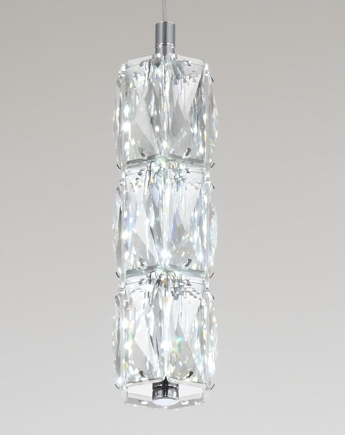 ykolupty Long Staircase Crystal Pendant Chandeliers 10-Lights Silver Column Crystal Chandeliers Foyer Entrance High Ceiling Hanging Chandelier 2700-6000k Dimmable Fixtures LED Big Chandeliers