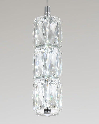 ykolupty Rectangle Crystal Pendant Lights LED Dimmable Pendant Ceiling Lighting Modern Linear Chandelier for Dining Room Hallway Silver