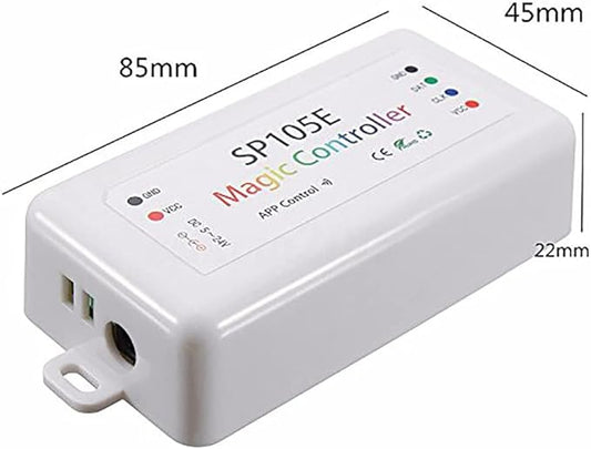 RGBZONE SP105E Bluetooth LED Controller, Smart APP Control, Music Sync for WS2811 WS2812B WS2815 WS2813 WS2801 SK6812 WS2815 SK9822 APA102 etc LED Strip Pixel Fairy String Module Panel Light