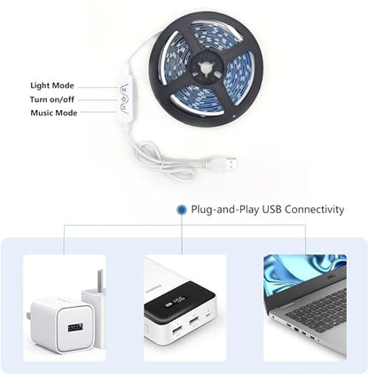 WS2812B Led Strip Individually Addressable Light 9.8FT 30Pixels/m, RGB Led Smart LED Lights with Controller, USB 5V for Room Home TV