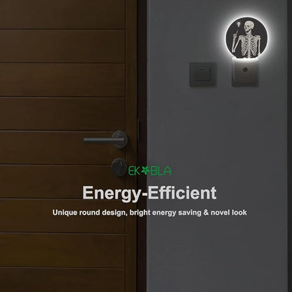 EKOBLA Skull Plug-in Night Light, Rock Music Pose Skeleton LED Nightlight with Auto On/Off for Halloween Holiday Gifts