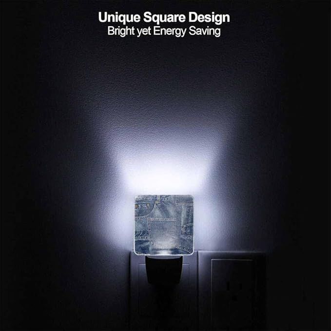 Denim Patchwork Night Light Plug-into Wall Indigo Blue Nightlight Lamp with Dusk to Dawn Sensor, Led Lamp 0.5W Energy Efficient for Home Decor