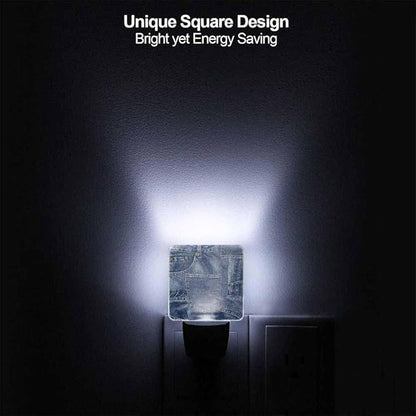 Denim Patchwork Night Light Plug-into Wall Indigo Blue Nightlight Lamp with Dusk to Dawn Sensor, Led Lamp 0.5W Energy Efficient for Home Decor