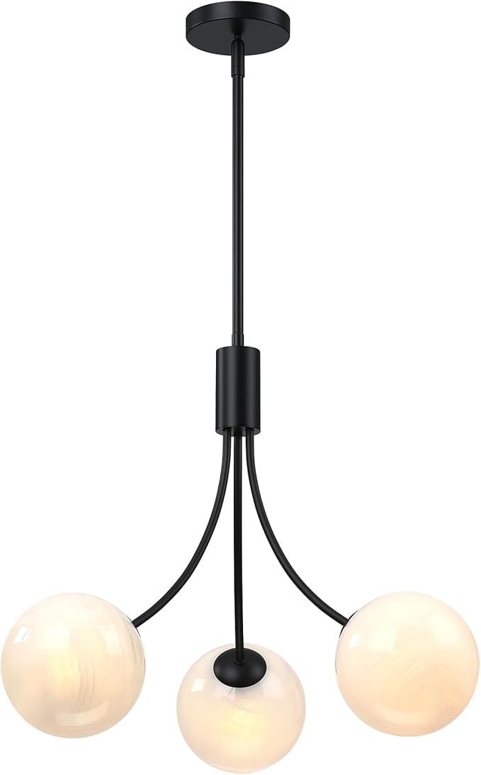 Bubble Chandelier, Modern Glass Black Sputnik Chandelier 3-Light Ceiling Light Fixture Shades Stylish Bright Lighting for Dining Room Kitchen Bedroom Living Room Foyer Home Decor