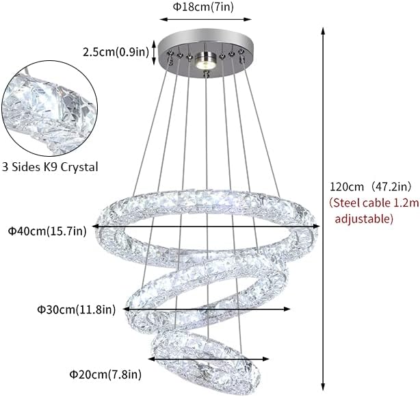 3 Rings Modern Crystal Flush Mount Chandelier - 3-Colors Changeable Crystal, 15.7''+11.8''+7.8'' LED Ceiling Light DIY Adjustable, Living Room, Hotel, Office