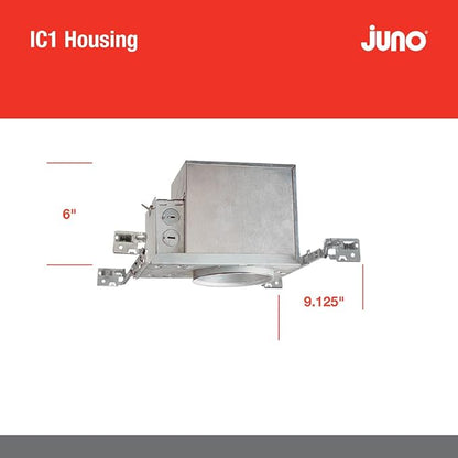 Juno 4 Inch Incandescent Ceiling Light Housing for New Construction, IC Rated Recessed Light with Adjustable Bar Hangers and E26 Socket, Damp Location UL Listed Can Lighting
