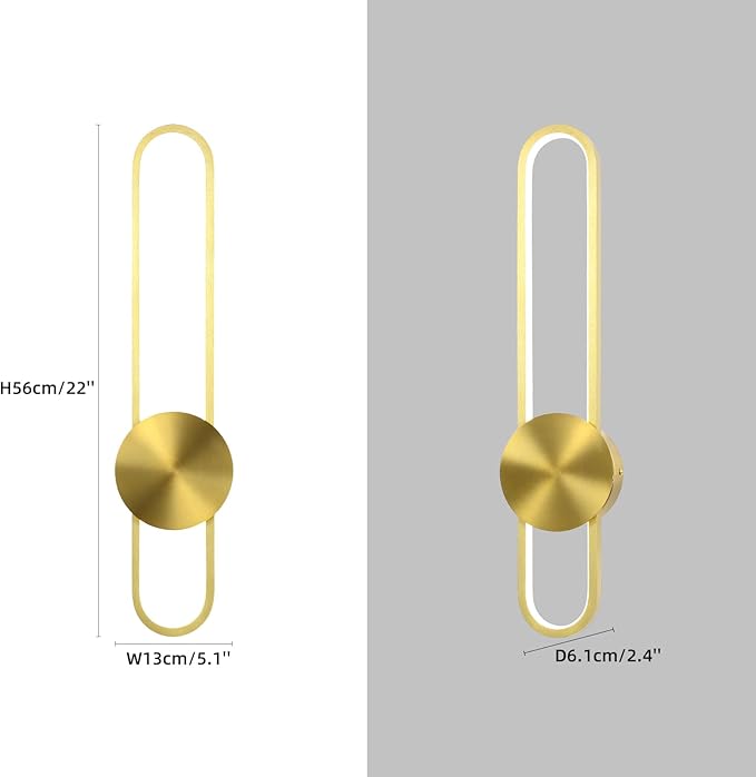 JAYMP Modern Wall Sconce 4000K Dimmable LED Wall Light Fixture, Hardwired Wall Lamp for Living Room, Dining Room, Bedroom, Hallway, Lobby, Entryway, 1 Pack (Brushed Gold, H56cm/22inch)