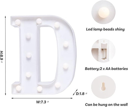 Foaky LED Letter Lights Sign Marquee Light Up Letters Sign for Night Light Wedding/Birthday Party Battery Powered Christmas Lamp Home Bar Decoration(D)