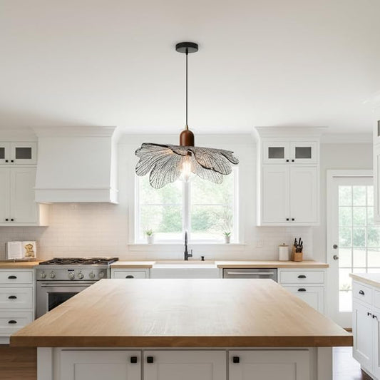 Light Gray Petal Glass Pendant Light Modern Mid Century Chandelier Height Adjustable Hanging Ceiling Light Fixture for Kitchen Island Dining Room Bedroom Living Room Hallway