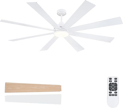 BayDay Farmhouse Rustic Ceiling Fans with Lights and Remote, Bedroom Living Room Kitchen Fans Ceiling with Light Chandier (White, 72 inch)