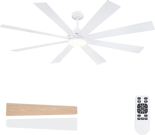 BayDay Farmhouse Rustic Ceiling Fans with Lights and Remote, Bedroom Living Room Kitchen Fans Ceiling with Light Chandier (White, 72 inch)