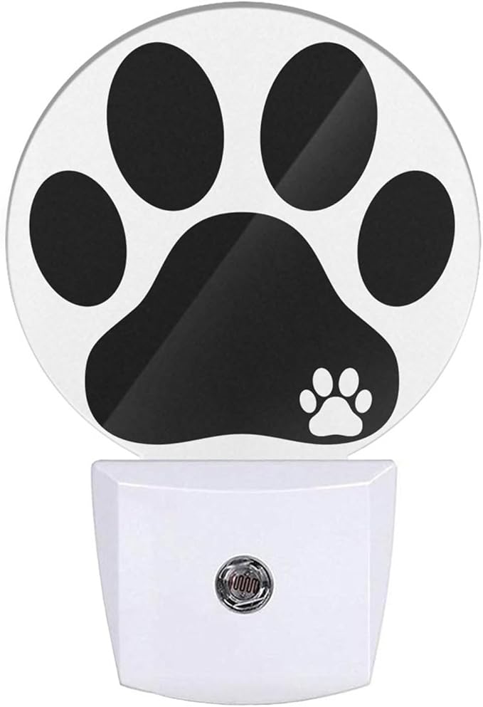 Dog Paw Night Light Black White Animal Footprint Dog Cat Paw Night Lights Plug into Wall 0.5W LED Lighting Auto on/Off for Bedroom Bathroom Hallway Stairway Kitchen