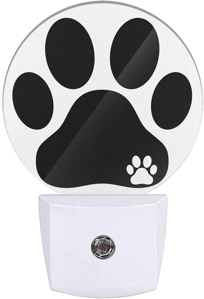 Dog Paw Night Light Black White Animal Footprint Dog Cat Paw Night Lights Plug into Wall 0.5W LED Lighting Auto on/Off for Bedroom Bathroom Hallway Stairway Kitchen