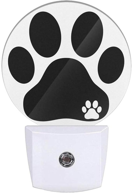 Dog Paw Night Light Black White Animal Footprint Dog Cat Paw Night Lights Plug into Wall 0.5W LED Lighting Auto on/Off for Bedroom Bathroom Hallway Stairway Kitchen