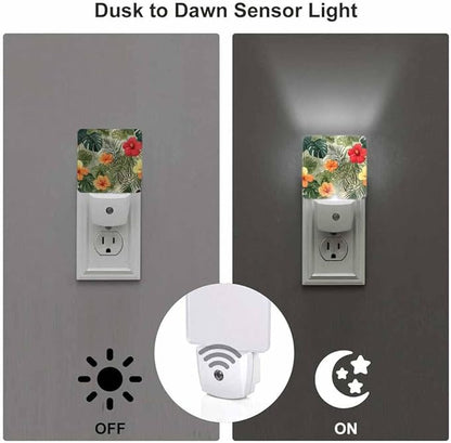 Hibiscus Night Light Exotic Palm Leaf Flowers 0.5W Night Lights Auto LED Lamp Energy Saving Square Lights for Room Bedroom Bathroom